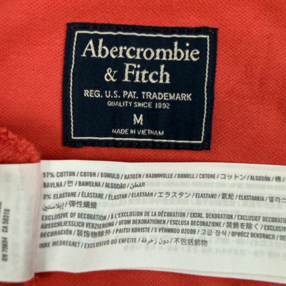 Abercrombie & Fitch Mens Red Short Sleeve Moose Logo Pique Polo Shirt Size M - Picture 3 of 5
